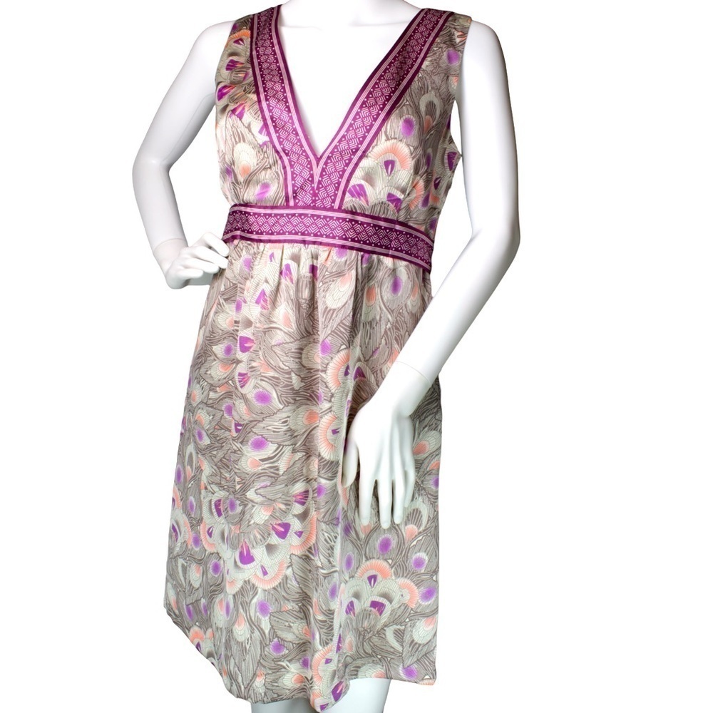 H&M Women’s Peacock Feather Sleeveless Print Satin Dress Size 8
